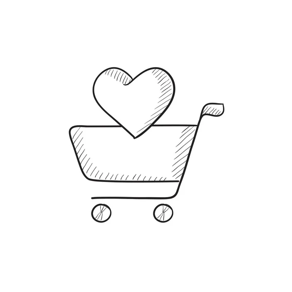 Carrito de compras con icono de boceto de corazón . — Archivo Imágenes Vectoriales