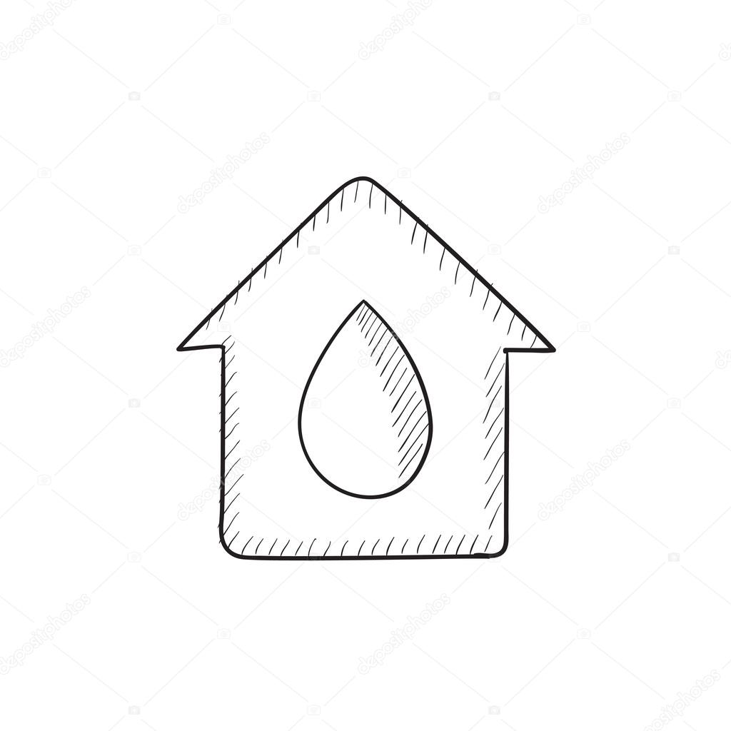 Maison Avec Goutte Deau Dessin Icône Image Vectorielle