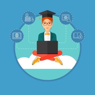 Bulut üzerinde oturan mezun.