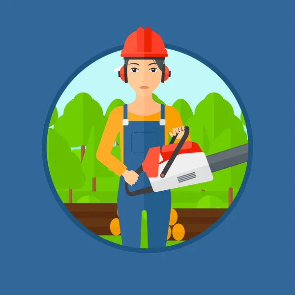 Woodcutter with chainsaw. — Stock Vector