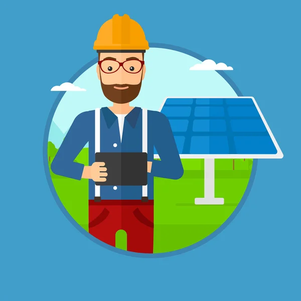 Manliga arbetare av solkraftverk. — Stock vektor