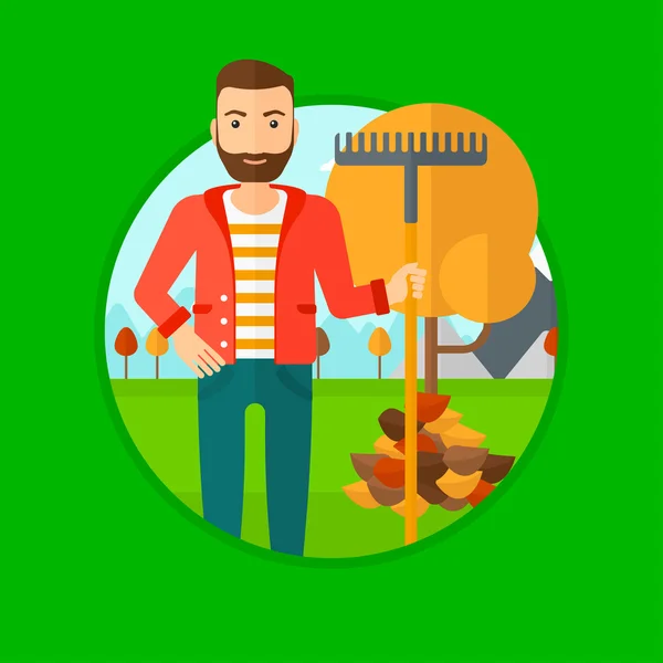 Man raking autumn leaves. — Stock Vector