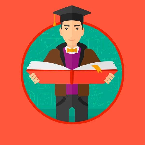 Graduado con libro en las manos . — Vector de stock