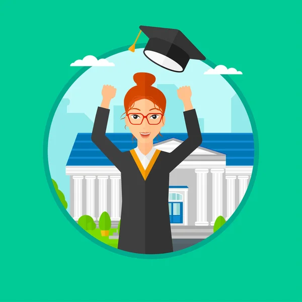 Graduate throwing up her hat. — Stock Vector