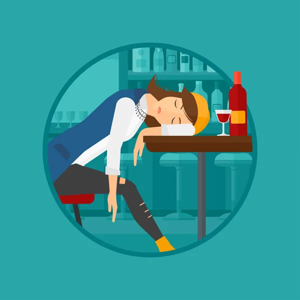 Mujer borracha durmiendo en el bar . — Vector de stock