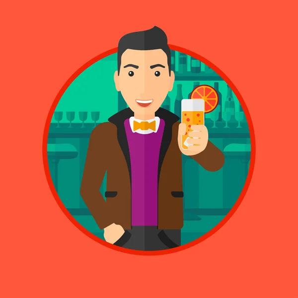 Hombre bebiendo cóctel naranja en el bar . — Vector de stock