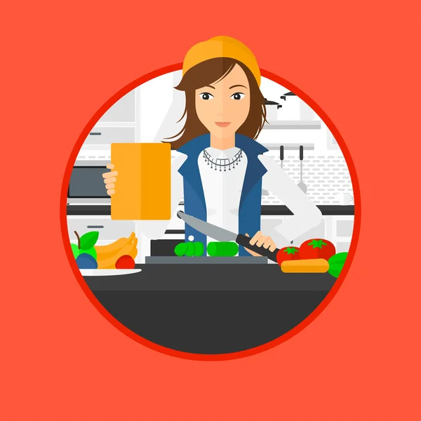 Mujer cocinando ensalada vegetal saludable . — Vector de stock