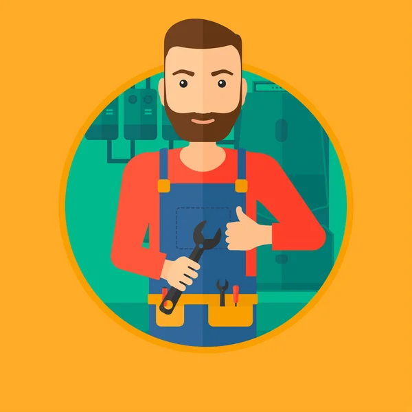 Cheerful repairman with spanner. — Stock Illustration Cheerful repairman with spanner. Vector Graphics
