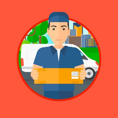 Delivery man carrying cardboard boxes. clipart