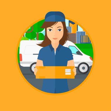 Delivery woman carrying cardboard boxes. clipart