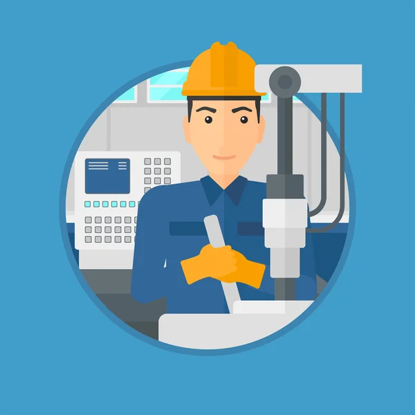 Man working on industrial drilling machine. — Stock Vector