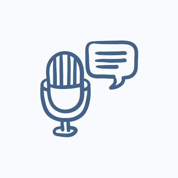 Microfone com ícone de esboço quadrado de fala . — Vetor de Stock
