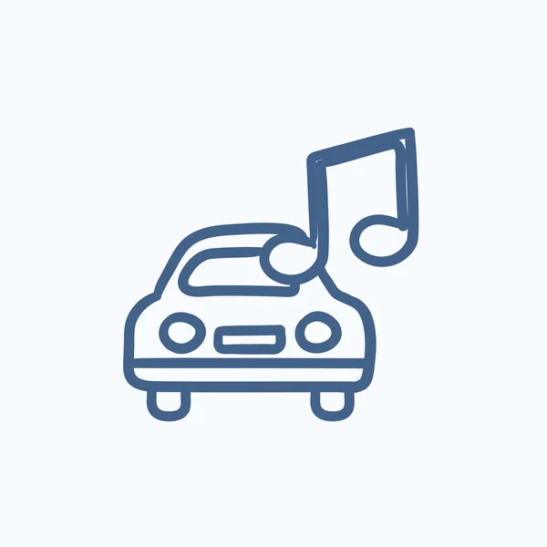 Carro com ícone de esboço de nota musical . — Vetor de Stock