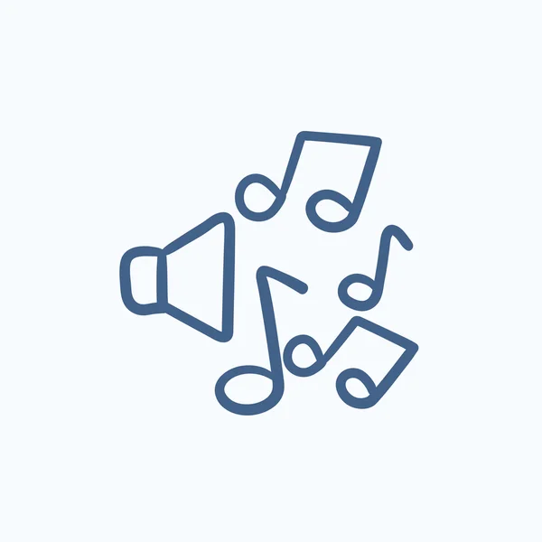 Haut-parleurs avec notes de musique croquis icône . — Image vectorielle