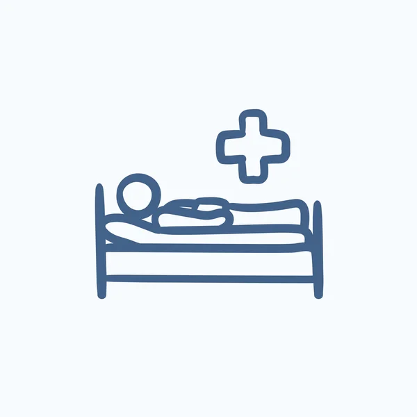 Patient auf Bett liegend Skizze Ikone. — Stockvektor