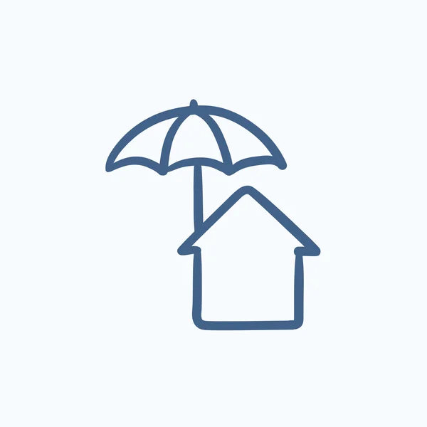 Dom pod parasolem szkic ikona. — Wektor stockowy