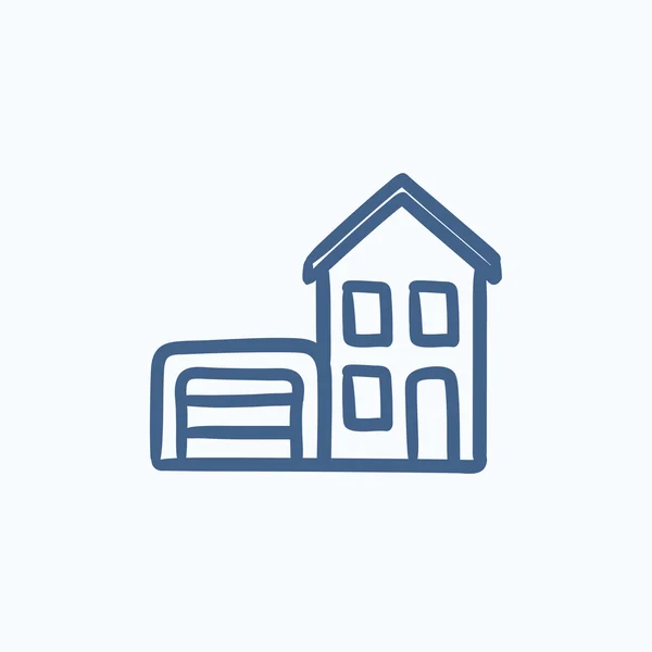 Dům s garáží skica ikony. — Stockový vektor