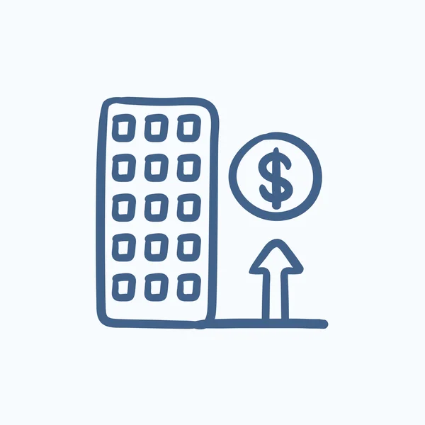 Crecimiento del icono del boceto del mercado inmobiliario . — Vector de stock