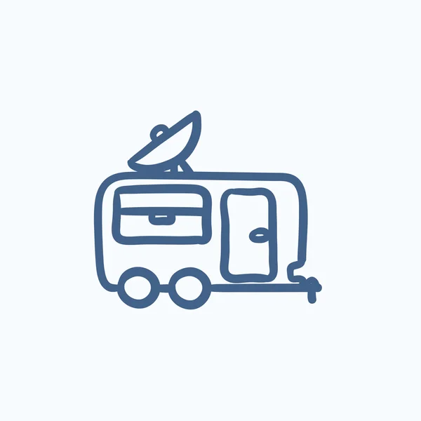 Caravana con icono de boceto parabólica . — Vector de stock
