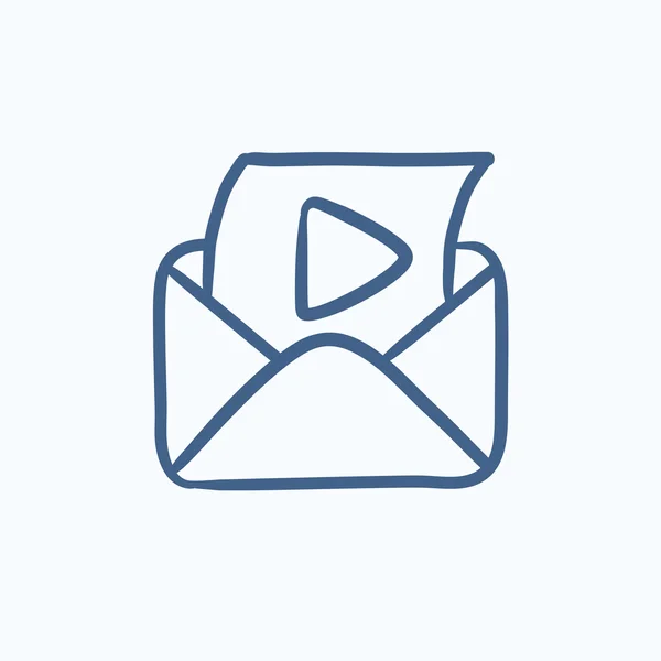 Enveloppe mail avec icône de croquis de bouton de lecture . — Image vectorielle