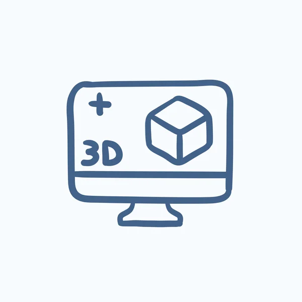 Moniteur d'ordinateur avec icône de croquis en boîte 3D . — Image vectorielle