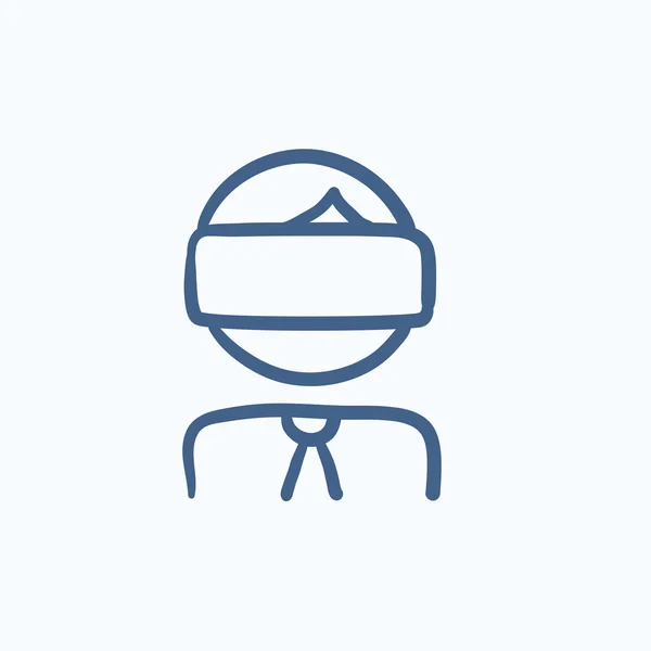 Homme portant une icône de croquis de casque de réalité virtuelle . — Image vectorielle