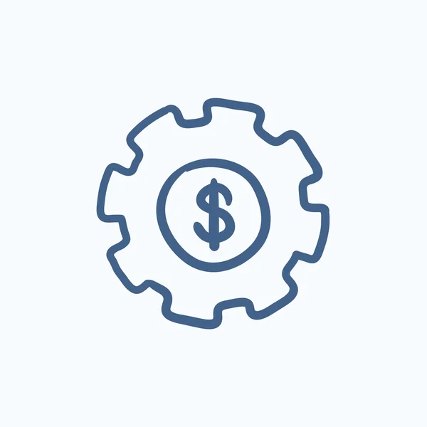 Engranaje con símbolo del dólar icono del boceto . — Vector de stock