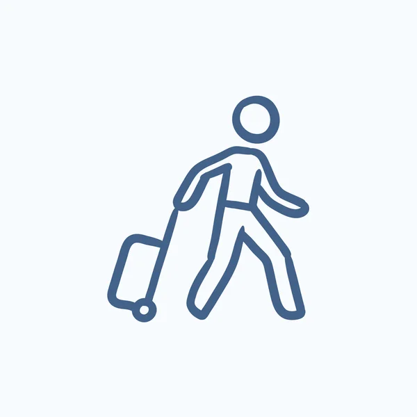 Man with suitcase sketch icon. — Stock Vector
