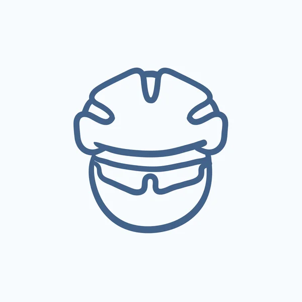 Homme en casque de vélo et lunettes icône croquis . — Image vectorielle