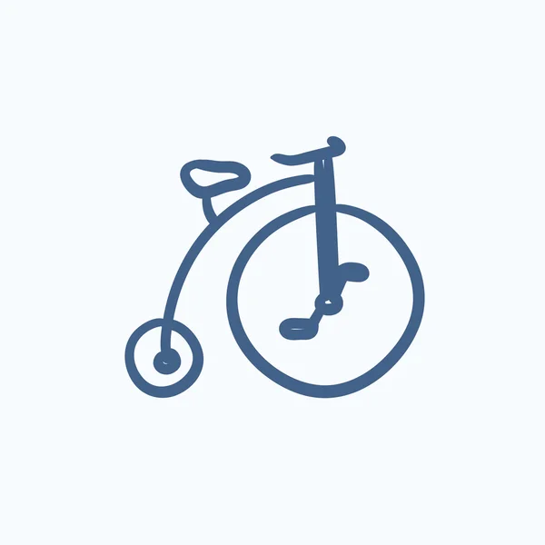 Oude fiets met groot wiel schets pictogram. — Stockvector