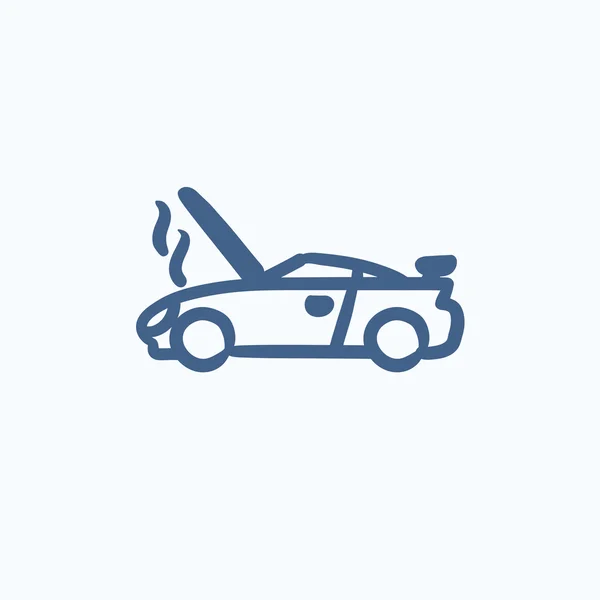 Coche roto con icono de dibujo de capucha abierta . — Vector de stock