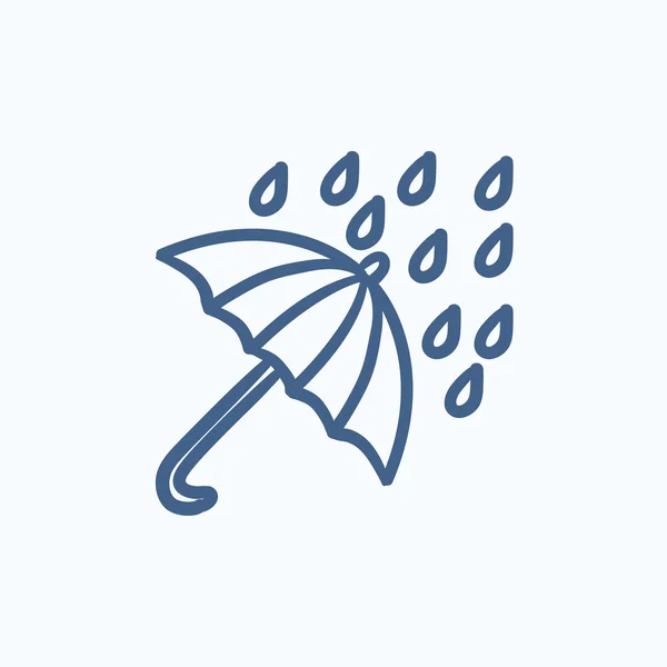 Icono del boceto de lluvia y paraguas . — Vector de stock