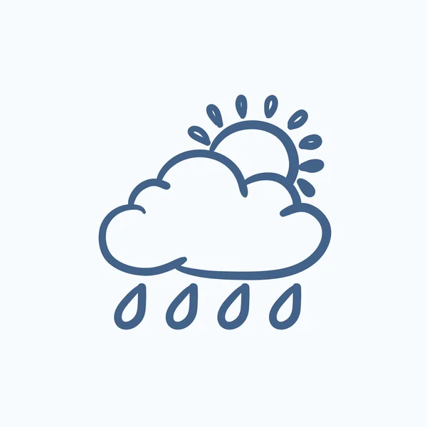 Cloud with rain and sun sketch icon. — Stock Vector