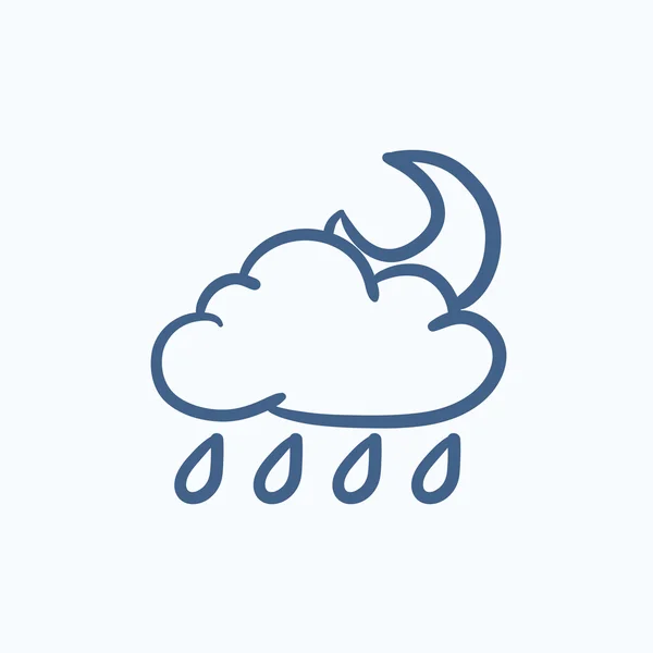 Oblak s deštěm a měsíc skica ikony. — Stockový vektor