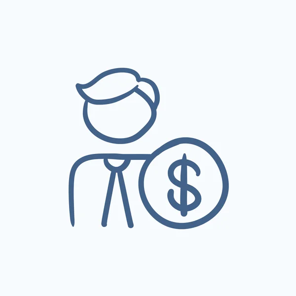 Homme avec symbole dollar croquis icône . — Image vectorielle