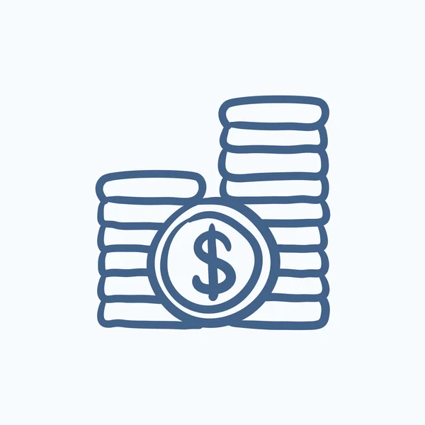 Dollar munten schets pictogram. — Stockvector