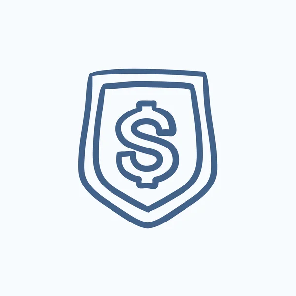 Escudo com símbolo de dólar ícone esboço . — Vetor de Stock