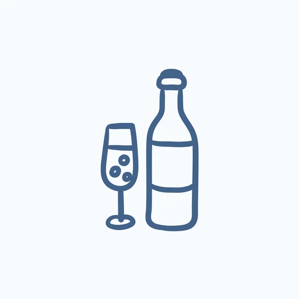 Flasche und Glas Champagner-Ikone. — Stockvektor