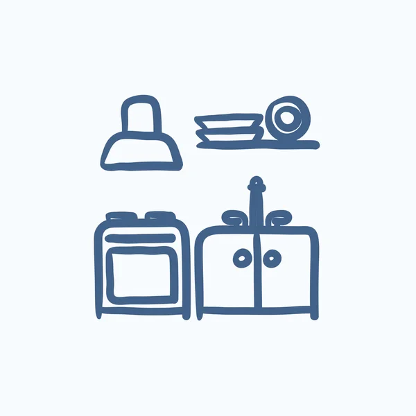 Keuken interieur schets pictogram. — Stockvector