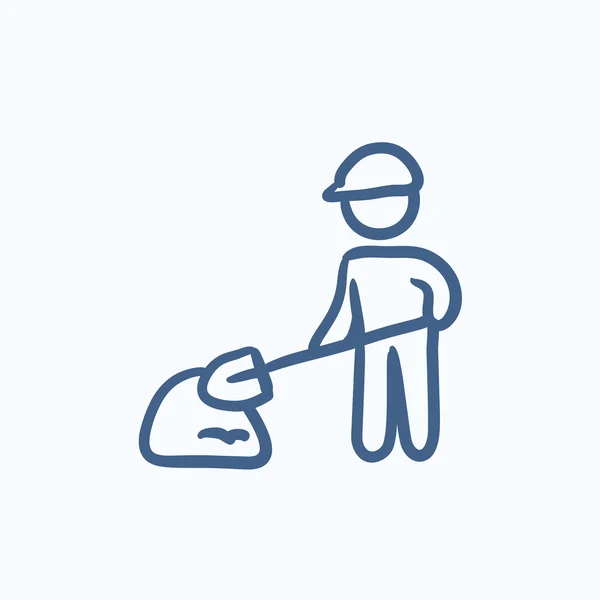 Man with shovel and hill of sand sketch icon. — Stock Vector