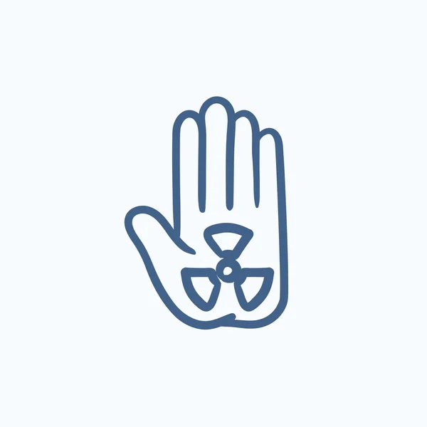 Ionisierende Strahlung Zeichen auf einer Handfläche Skizze Symbol. — Stockvektor