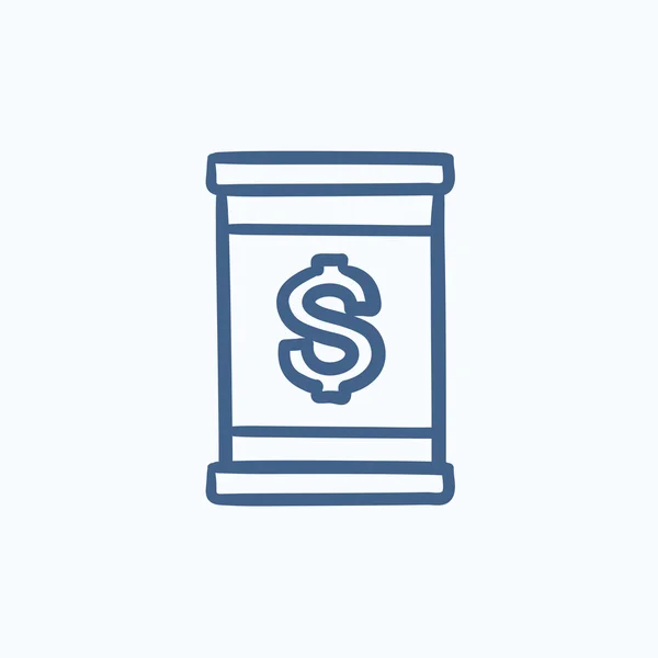 Vat met dollarteken sketch pictogram. — Stockvector