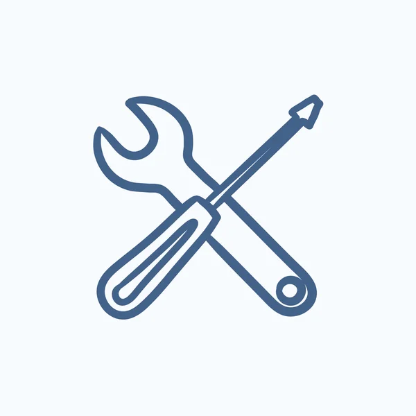 Screwdriver and wrench tools sketch icon. — Stock Vector