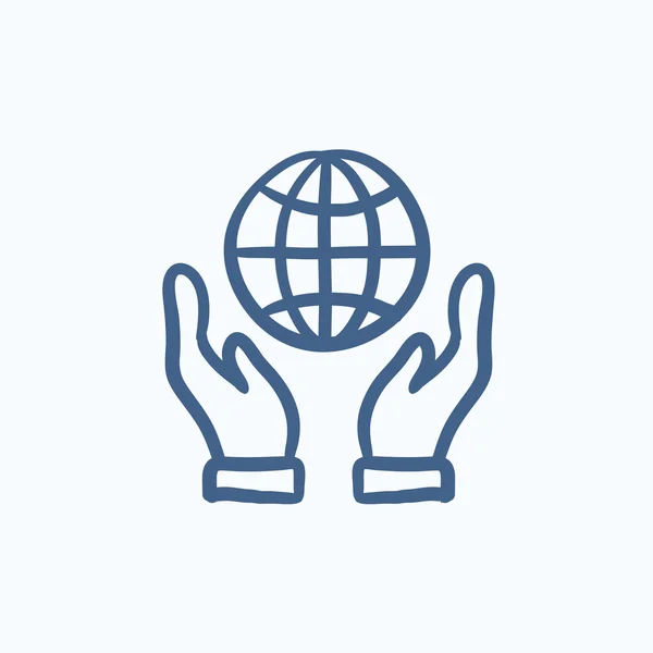 Two hands holding globe sketch icon. — Stock Vector