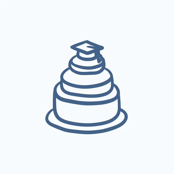 Graduation cap on top of cake sketch icon. — Stock Vector