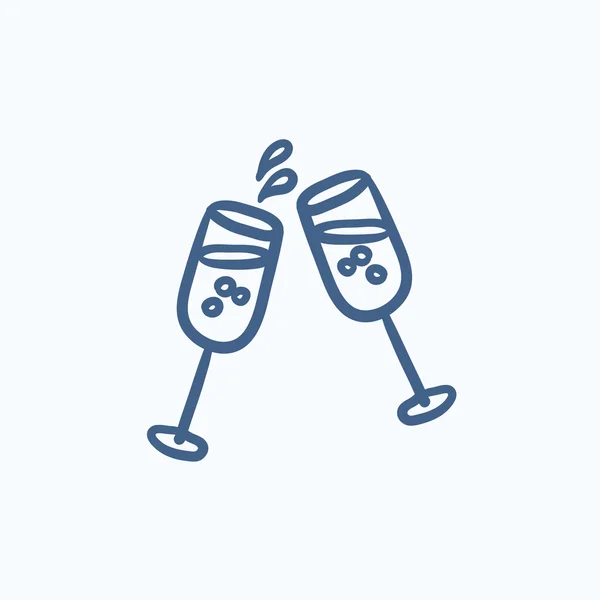 Två glas champagne skiss ikon. — Stock vektor