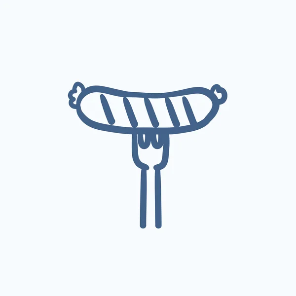 Saucisse sur l'icône de croquis de fourchette . — Image vectorielle