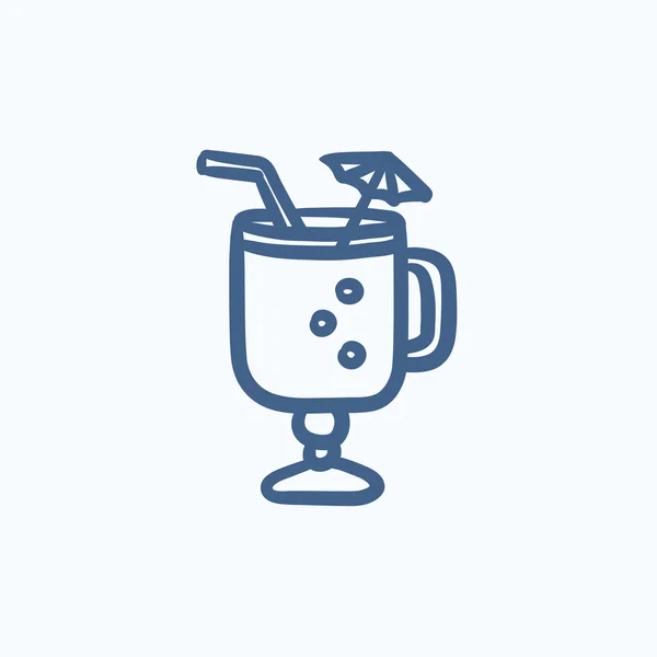 Bicchiere con paglia da bere, icona dello schizzo dell'ombrello . — Vettoriale Stock