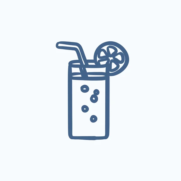 Bicchiere con acqua potabile icona schizzo di paglia . — Vettoriale Stock