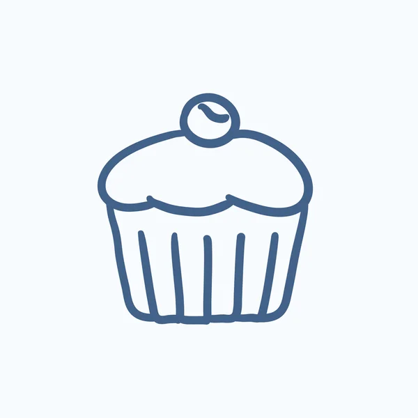 Cupcake mit Kirschskizze-Symbol. — Stockvektor